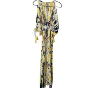 Zury Maxi Dress Womens O/S Rayon Tie Dye Beach Boho Summer Cover Cold Shoulder